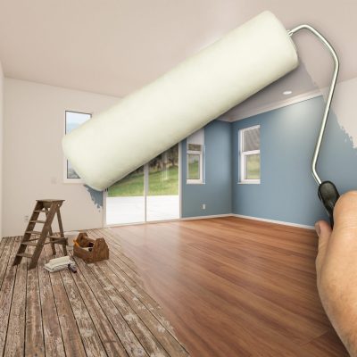 Before,And,After,Of,Man,Using,A,Paint,Roller,To